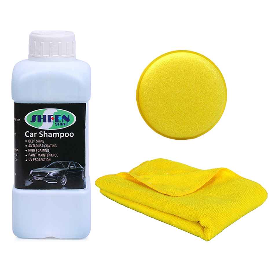 Sheen Automotive Cleaning Combo | Shampoo 500 ml, Applicator Sponge and Microfibre Cloth