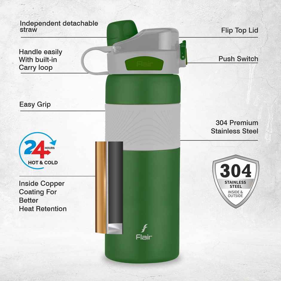 Flair Onyx Vacuum Insulated Stainless Steel Water Bottle 800 ml | Green