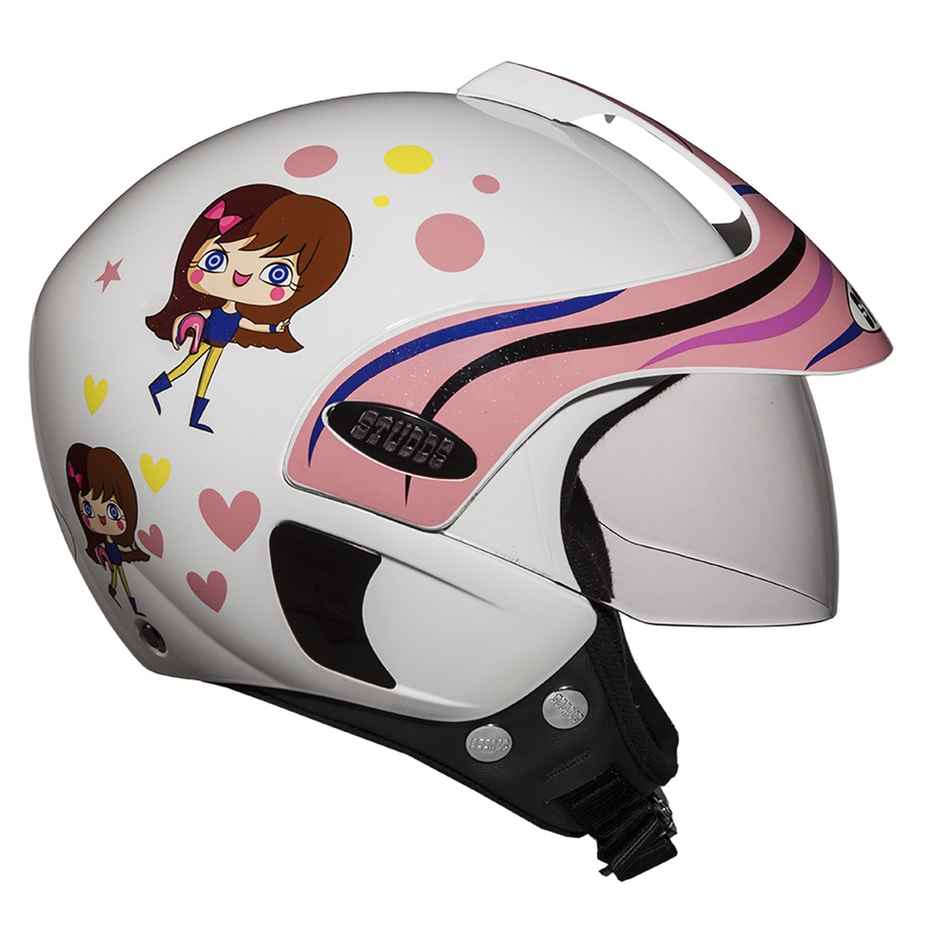 Studds Marshall Kids D1 Open Face Helmet for Girls |White Pink - 2XS