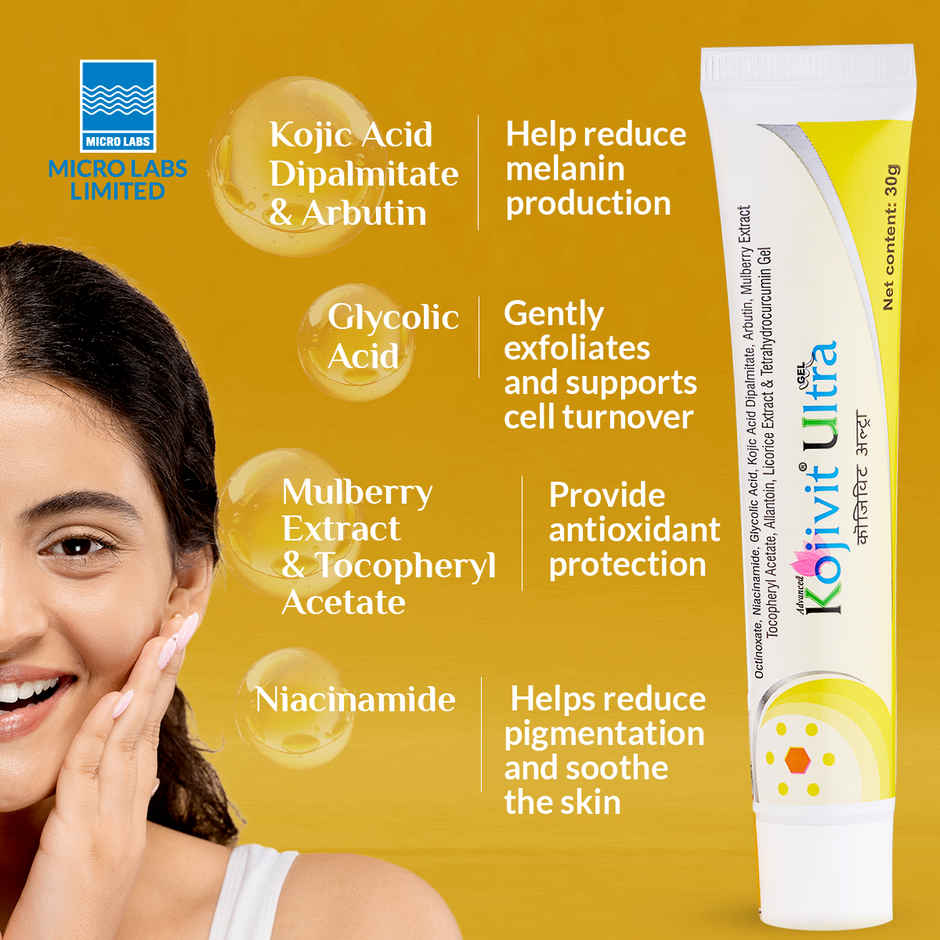 Kojivit Ultra Gel with Kojic Acid Dipalmitate, Niacinamide, Glycolic Acid For Dark Spots & Hyperpigmentation