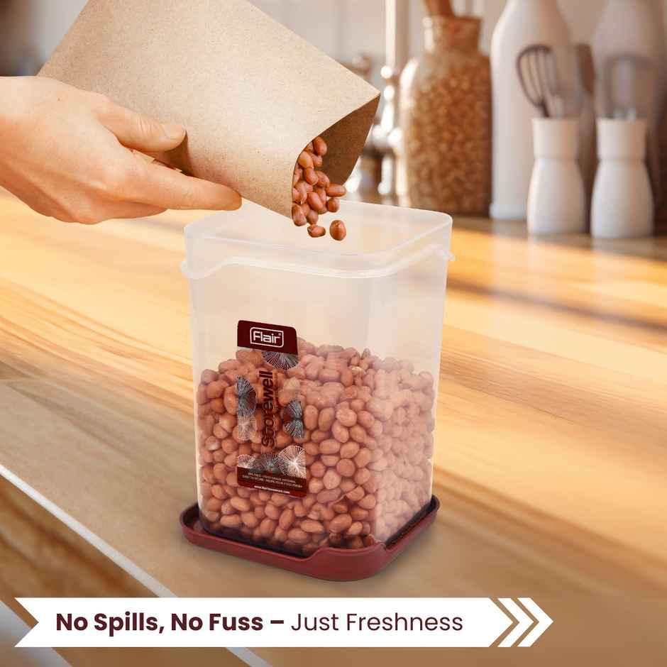 Flair Plastic Storewell Square Food Storage Containers 2400Ml - Set Of 2 (Maroon)