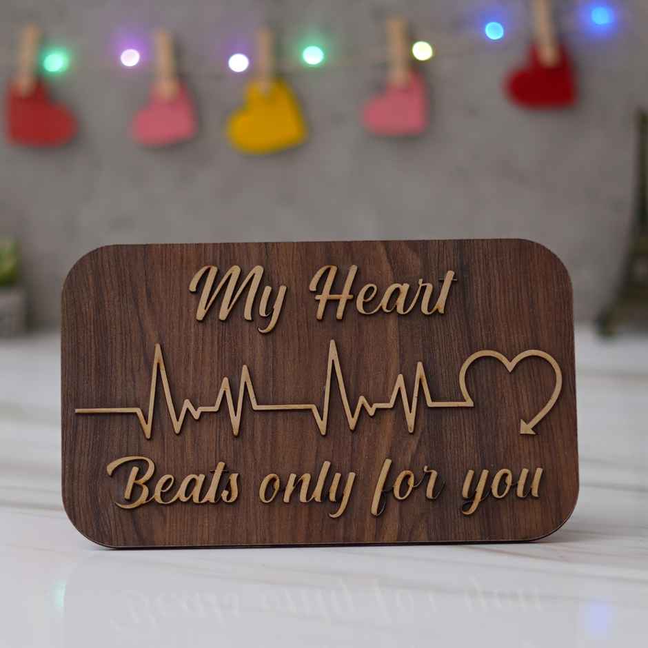 Brown "My Heart Beats Only For You" Wooden Showpiece with Stand | EcraftIndia