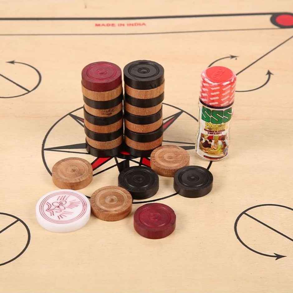 Zike Superior Wood Carrom Board Kit ( (Board + 24 Coins + 1 Striker + 1 Powder)