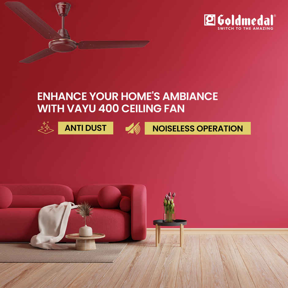Goldmedal Vayu 400 Economy Ceiling Fan, 1200mm, Ultra High Speed, BEE Star Rated, Efficient, Brown