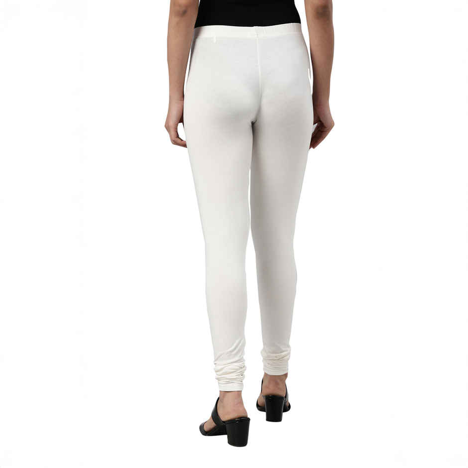 Go Colors Women's Solid Mid Rise Churidar | Cream - S