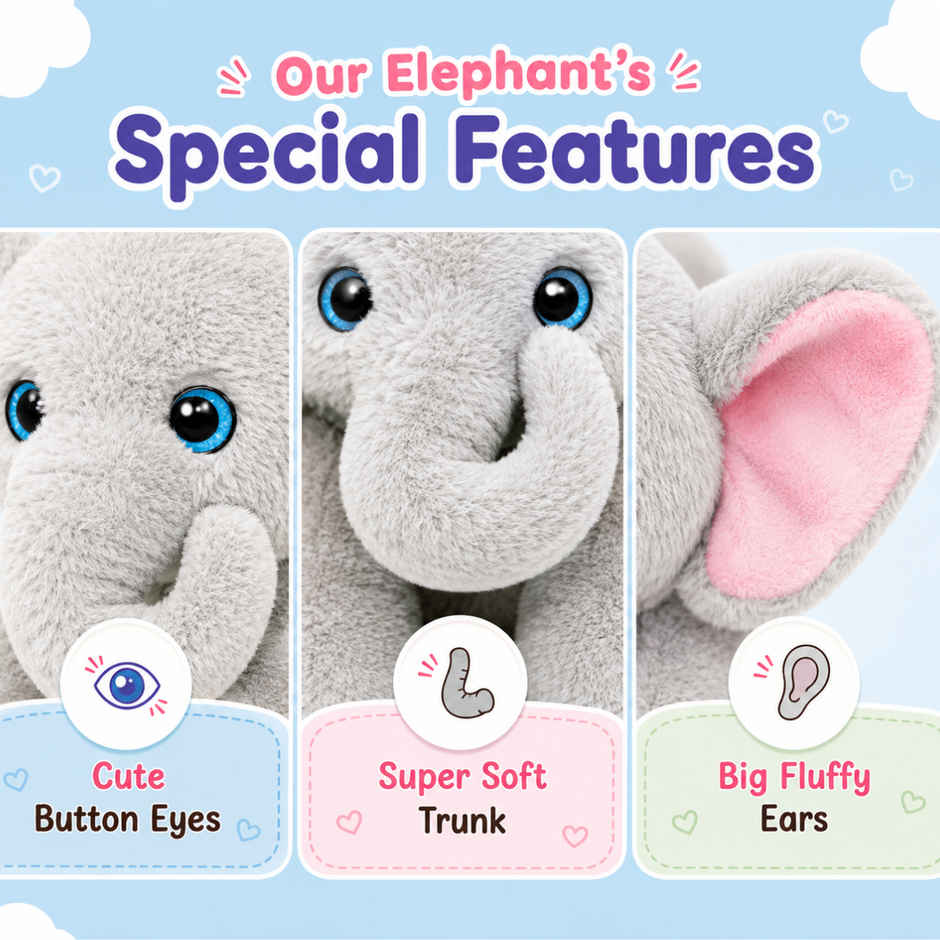 ToyTales PB Elephant Plush Toy | Stuffed Animal Soft Toy | Birthday Gift for Kids | Gift Baby | 30cm