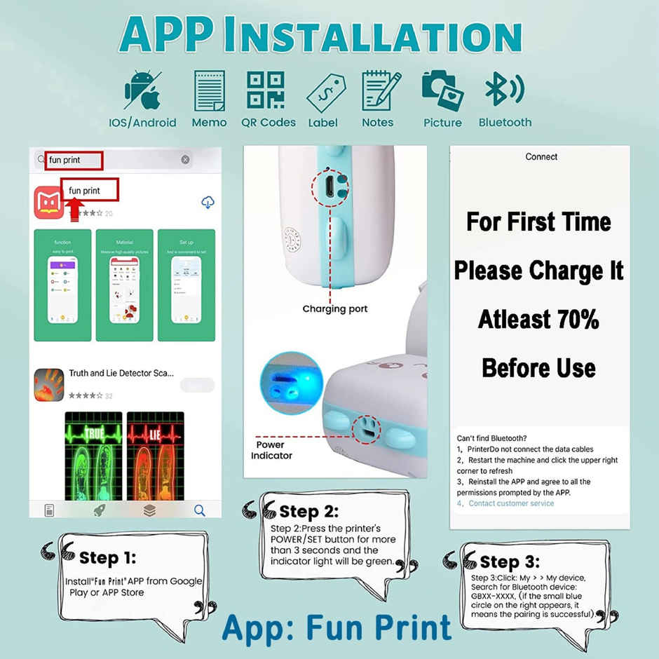 Hashwow Mini Bluetooth Thermal Printer - Ink-Free Portable Printer With 5 Rolls Of Paper & Stickers - Assorted