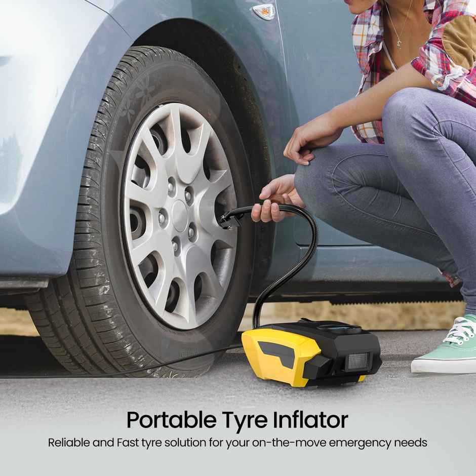 Portronics Vayu Lite, 150 Psi Portable Tyre Inflator - Black
