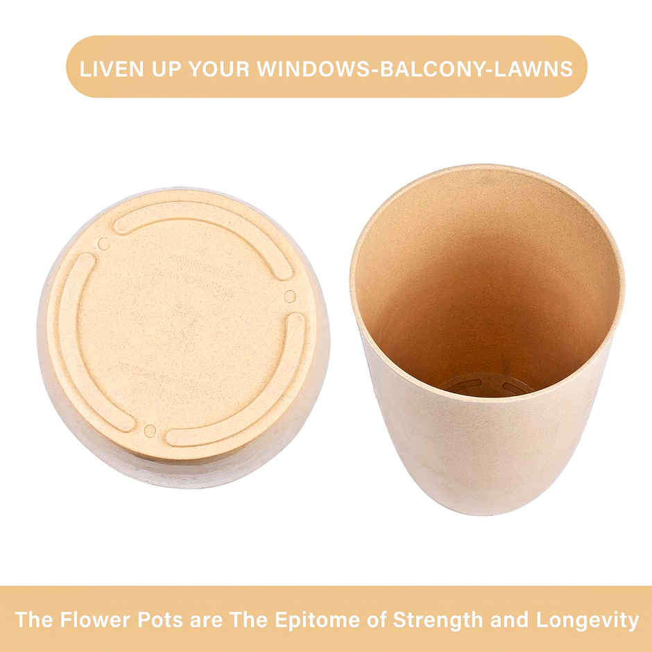 Kuber Industries Flower Pot with Plate | 18 Inch | Lightweight Polymer Planter | Beige