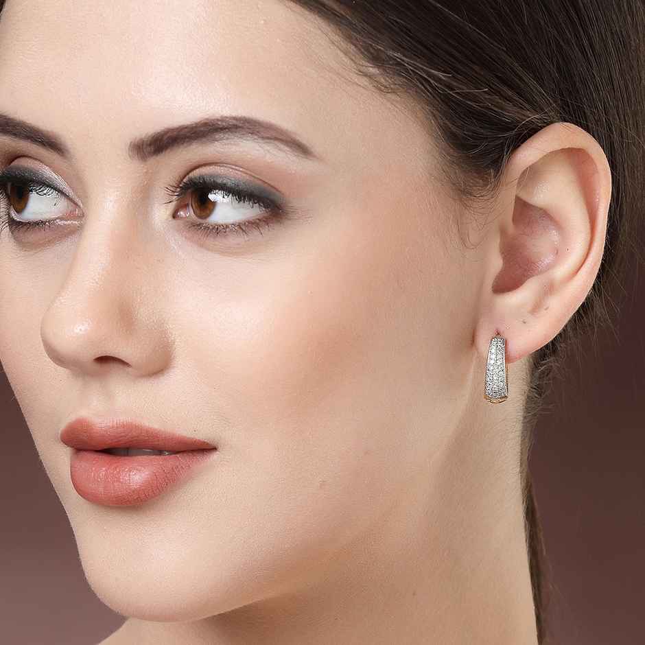 Zeneme Gold Plated Cubic Zirconia Studded Contemporary Hoop Earrings For Women & Girls