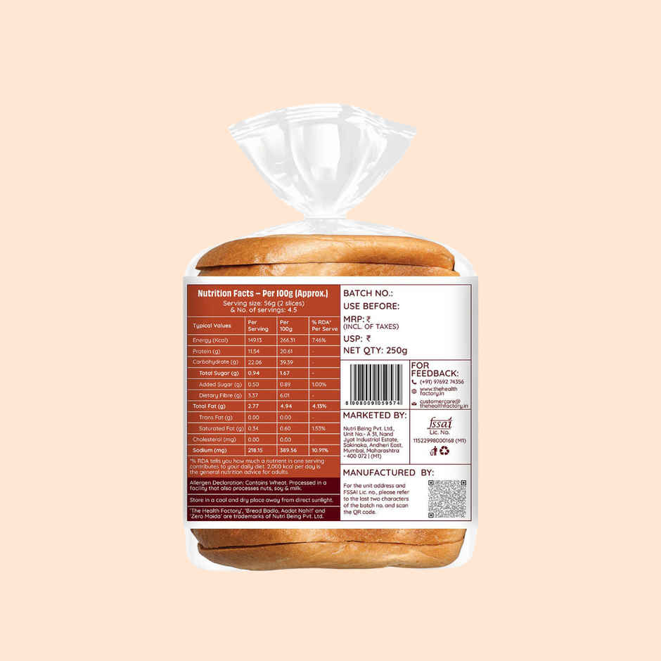 The Health Factory Super Protein Bread | Zero Maida | 52g High Protein | Whole Wheat Bread