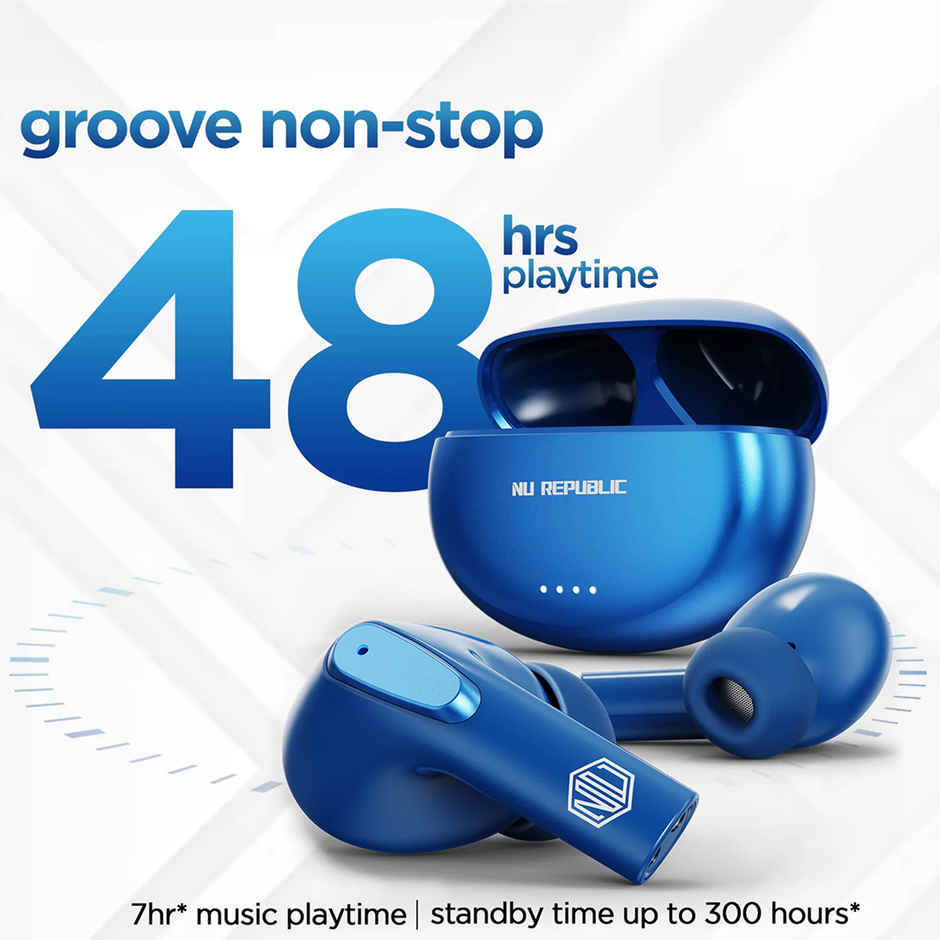 Nu Republic Epic X3 in Ear TWS Earbuds with Upto 48 hrs Playtime, X-Bass Technology, ENC Mic,Type-C Fast Charging - Blue