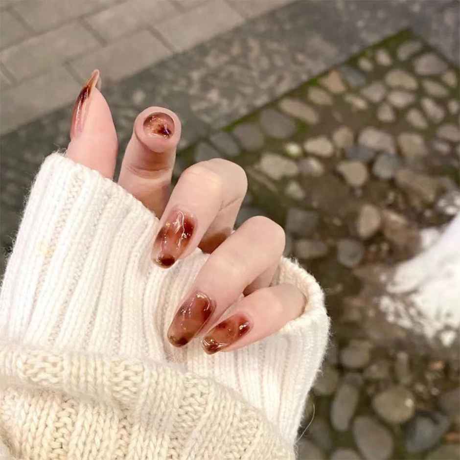 Gush Beauty | Reusable Luxury Press On Nails With Application Kit | Brown Cat Eye - Small to Medium