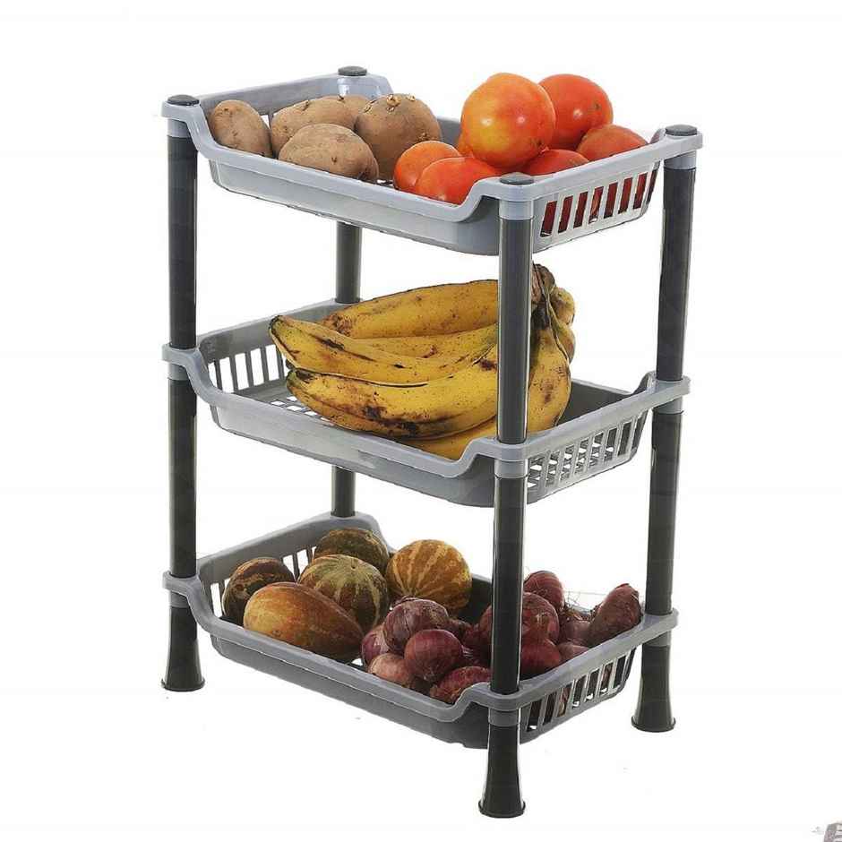 Kuber Industries Plastic 3-Layer Kitchen Rack | Multifunctional Bathroom Rack | Grey