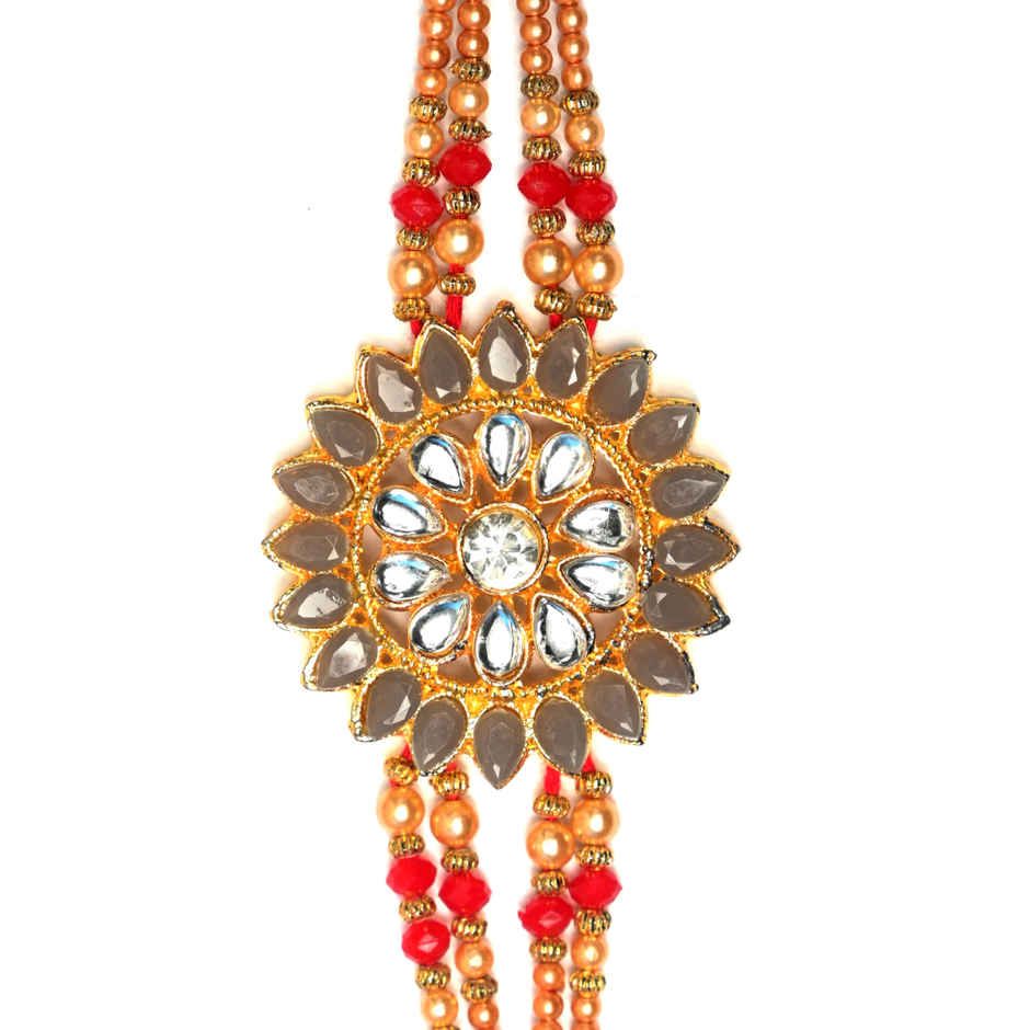 Aurum Baahubali Floral Kundan Rakhi - Majestic Design