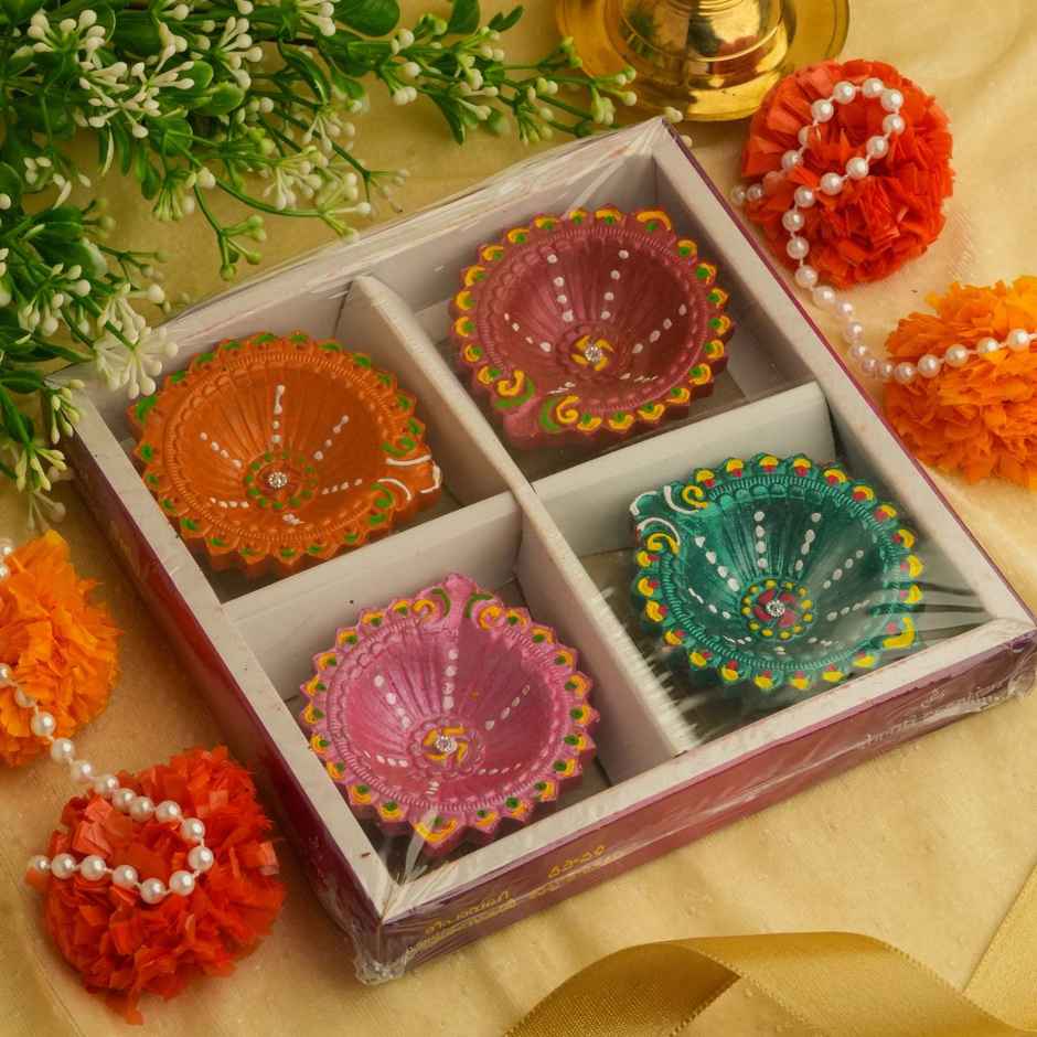 Decorative Clay Diya Rose | Pack of 4 | Designer Diya | Shruti Creations