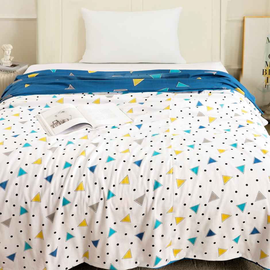 Story@home Geometric Single Dohar | Duvet Cover | Cotton | Blue