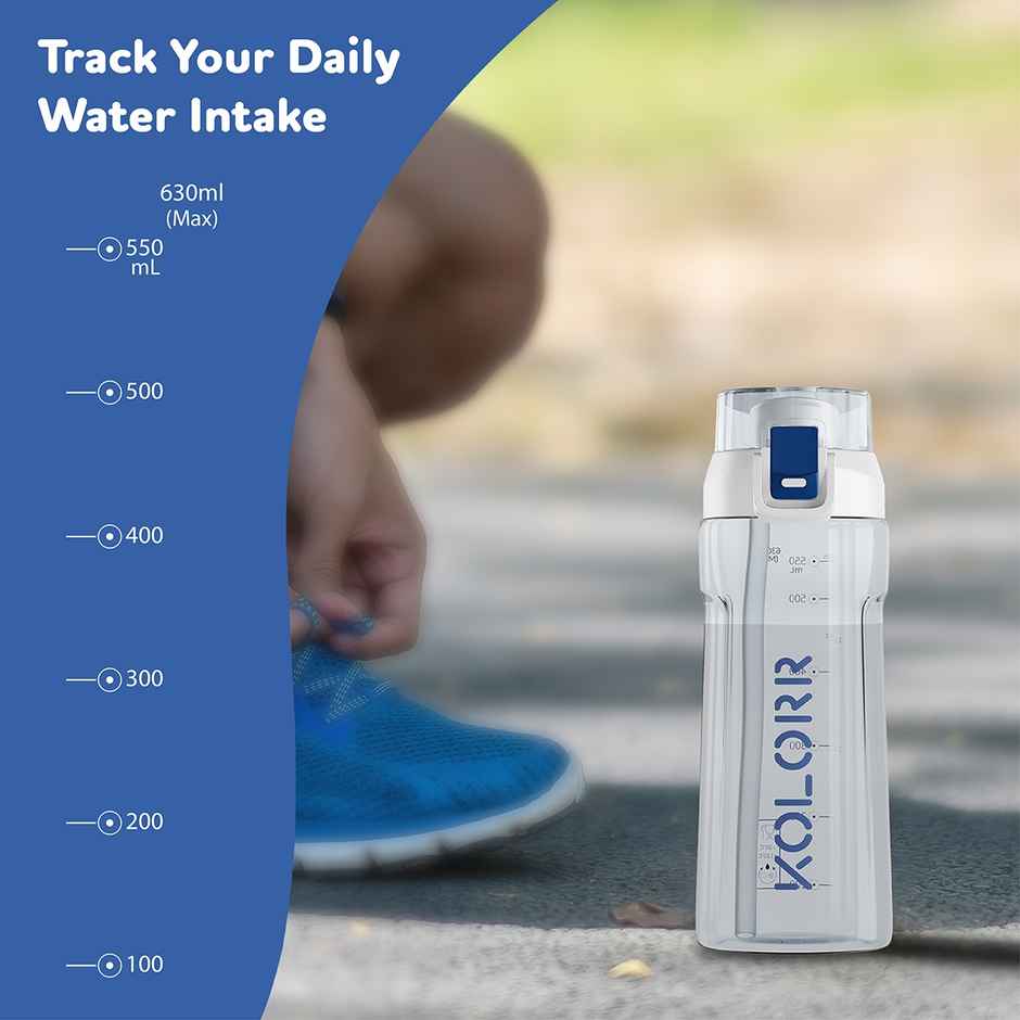 Kolorr Glide 630 ml Bottle | White & Blue | Ideal for Travel & Everyday Hydration