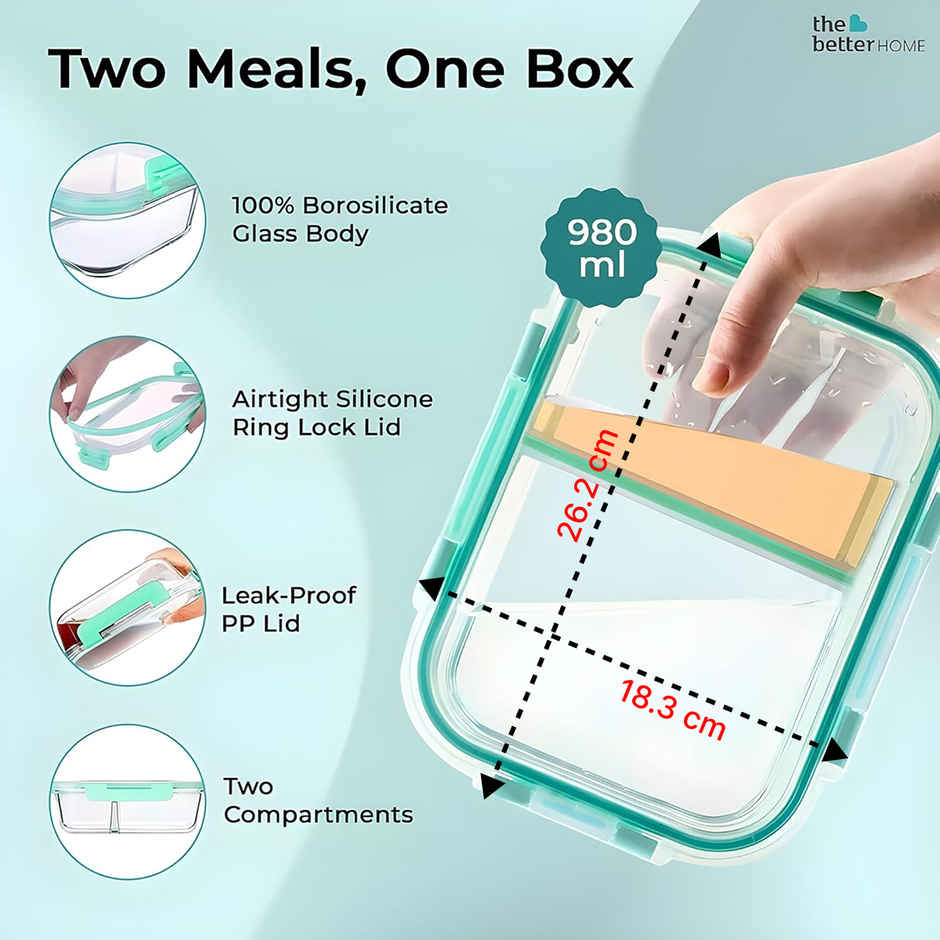 The Better Home Compartment Glass Lunch Box 570Ml