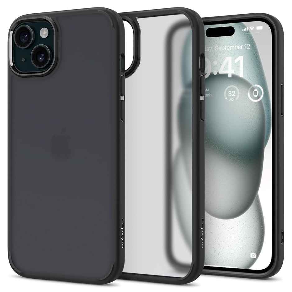 Spigen Ultra Hybrid Back Cover Case Compatible with iPhone 15 (TPU + Poly Carbonate | Frost Black)