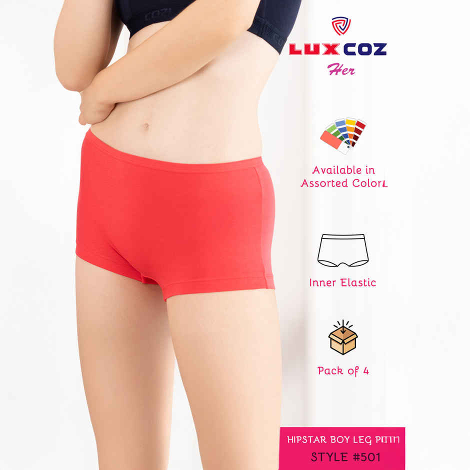 Lux Cozi Her Pure Cotton Women Boy Short Panty | Multicolor | Size-100 | Pack Of 4