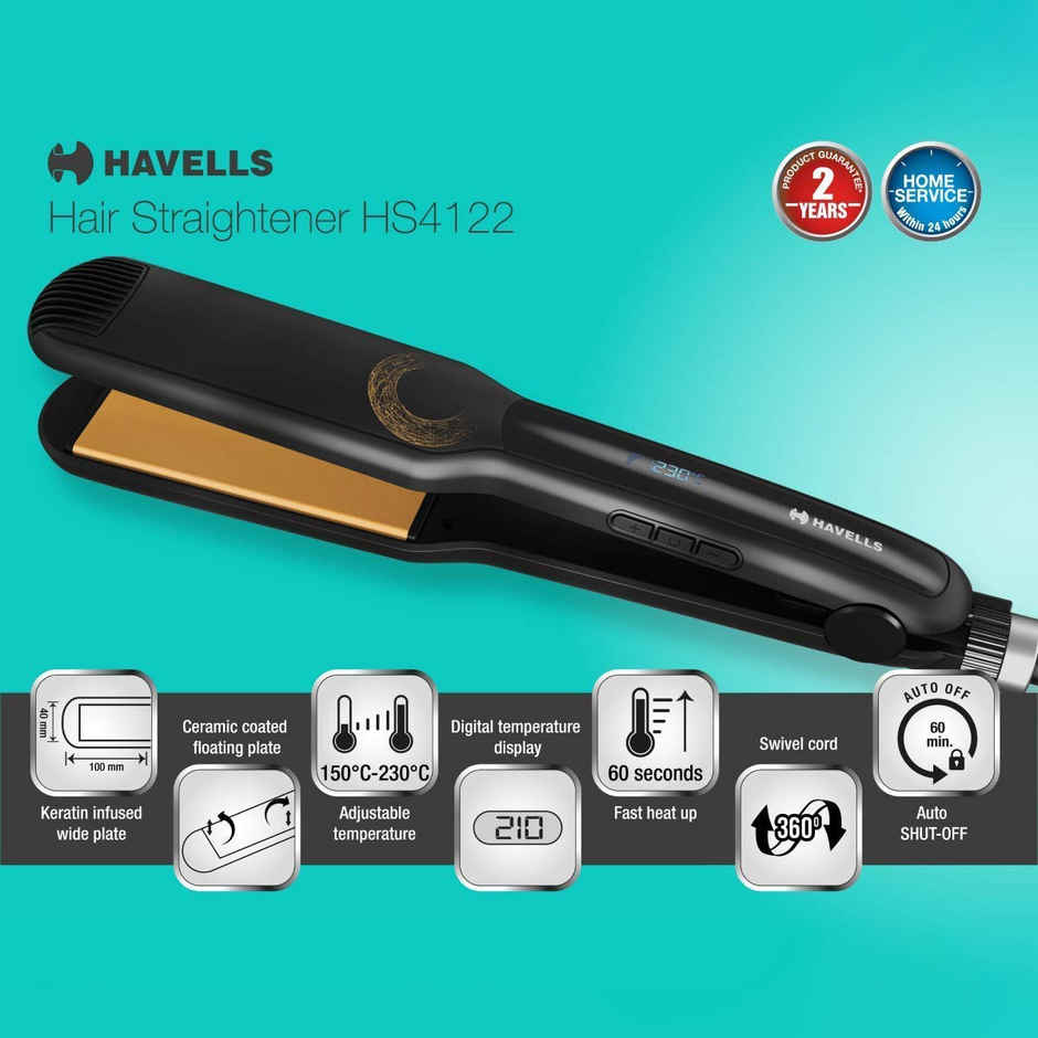 Havells Hs4122 Keratin Hair Straightener With Digital Display|Adjustable Temp|All Hair Types|Black