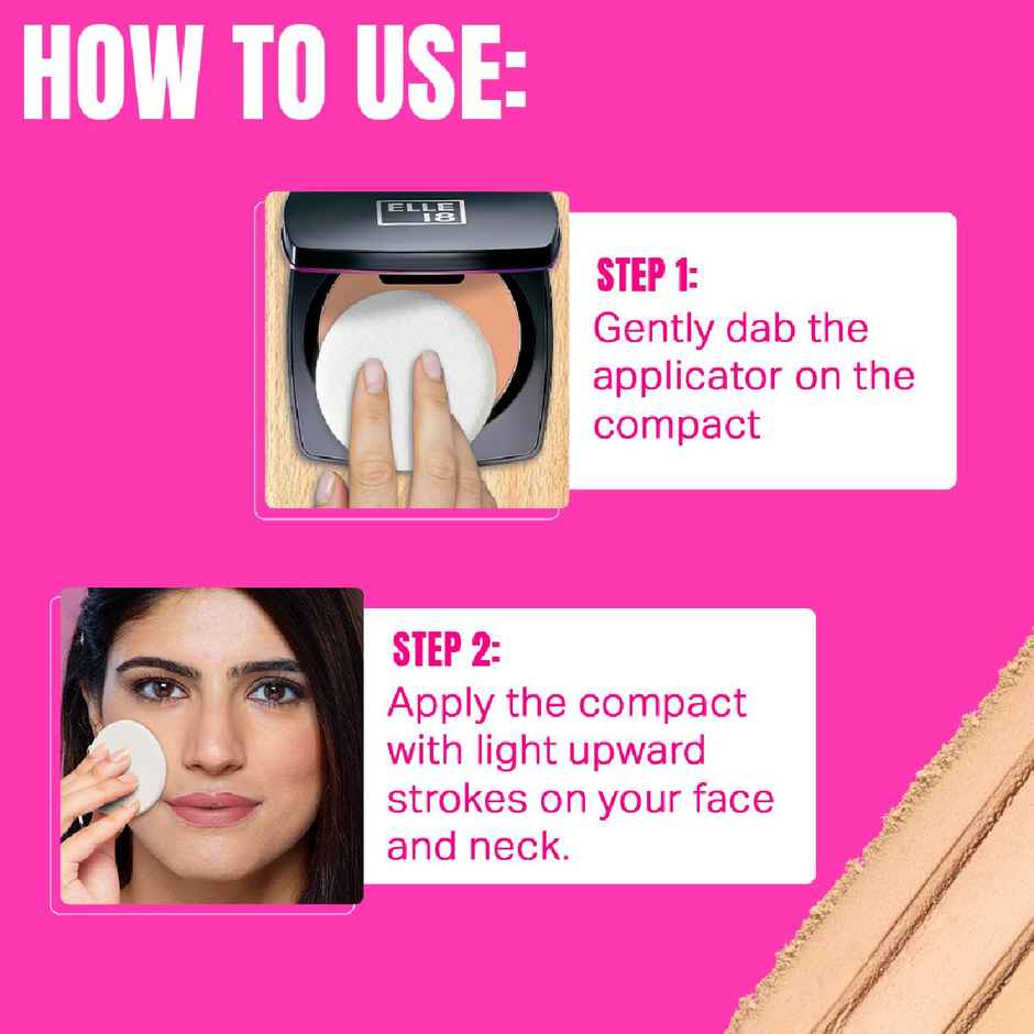 Elle 18 Lasting Glow Compact | 9 Hrs Oil-Free | Vitamin E and C | Matte Finish | Shell