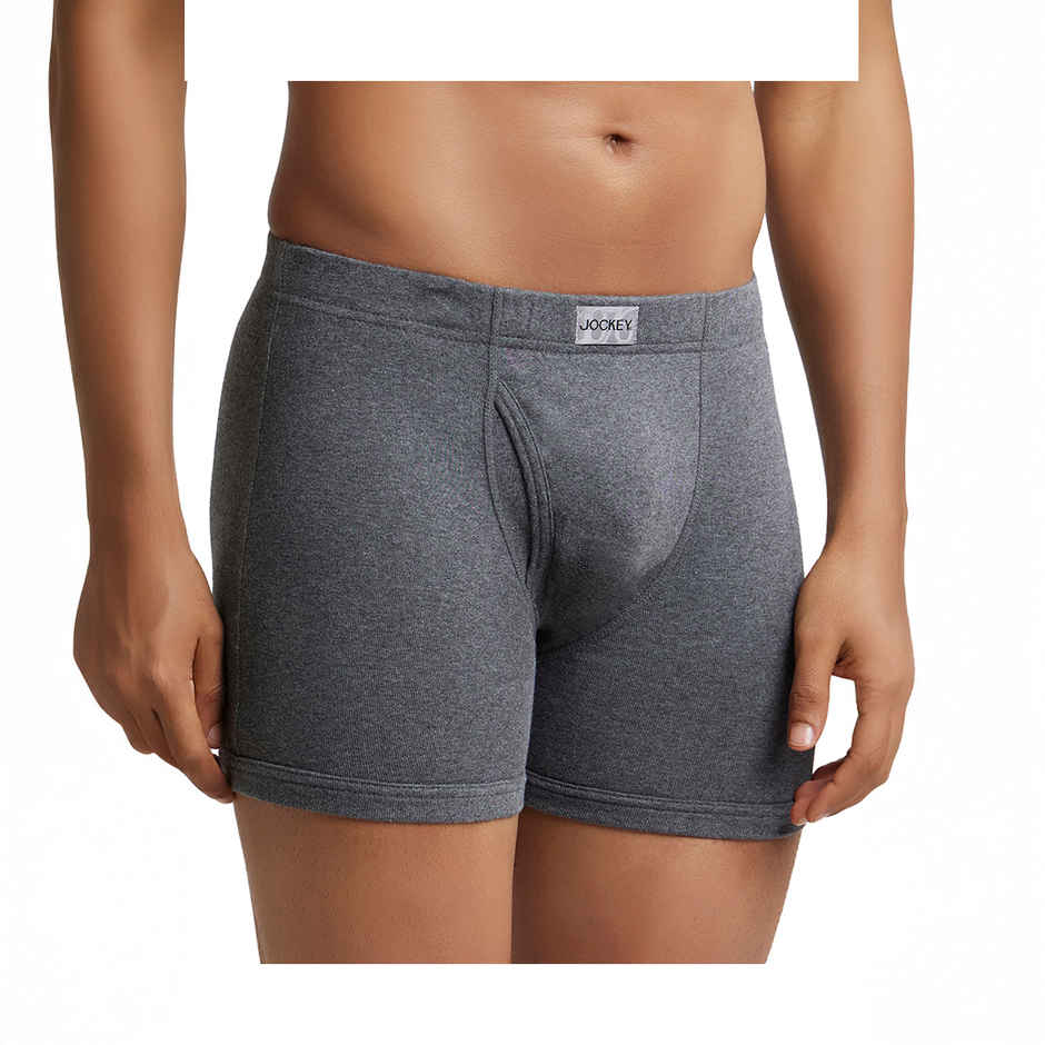 Jockey 8008 Men's Super Combed Cotton Rib Underwear Solid Boxer Brief|Concealed Waistband | Grey-M