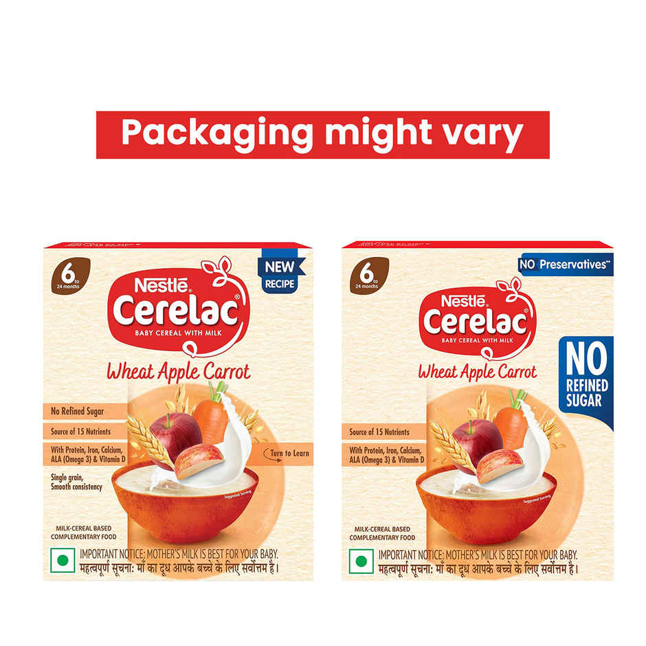 Nestle Cerelac Wheat Apple Carrot Baby Food Cerea | No Refined Sugar & No Preservatives | 6 to 24 Months