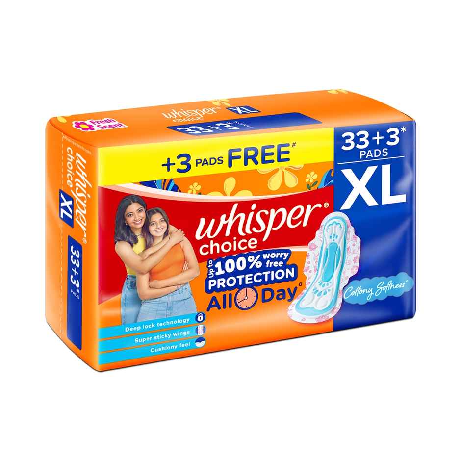 Whisper Choice XL, 36 XL Pads, for medium to heavy flow