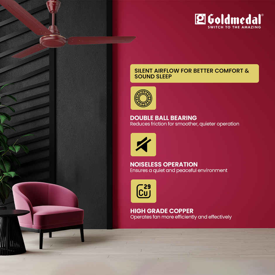 Goldmedal Vayu 400 Economy Ceiling Fan, 1200mm, Ultra High Speed, BEE Star Rated, Efficient, Brown