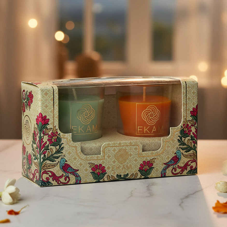 EKAM Scented Votive Candles (2 pcs) | Jasmine & Freesia, Grapefruit & Mandarin | 43g Each| 10H Burn