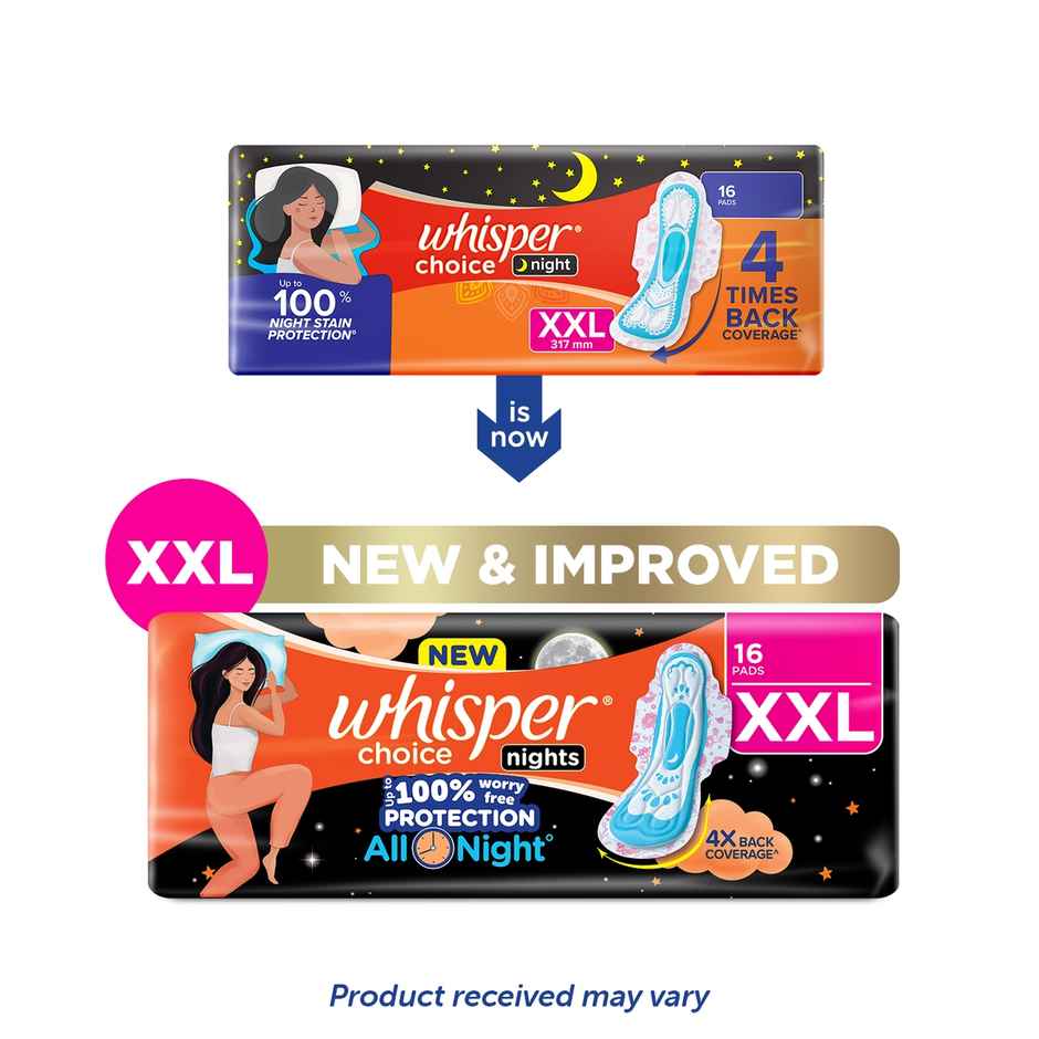 Whisper Choice Nights, 16 XXL Pads, with 4x Back Coverage