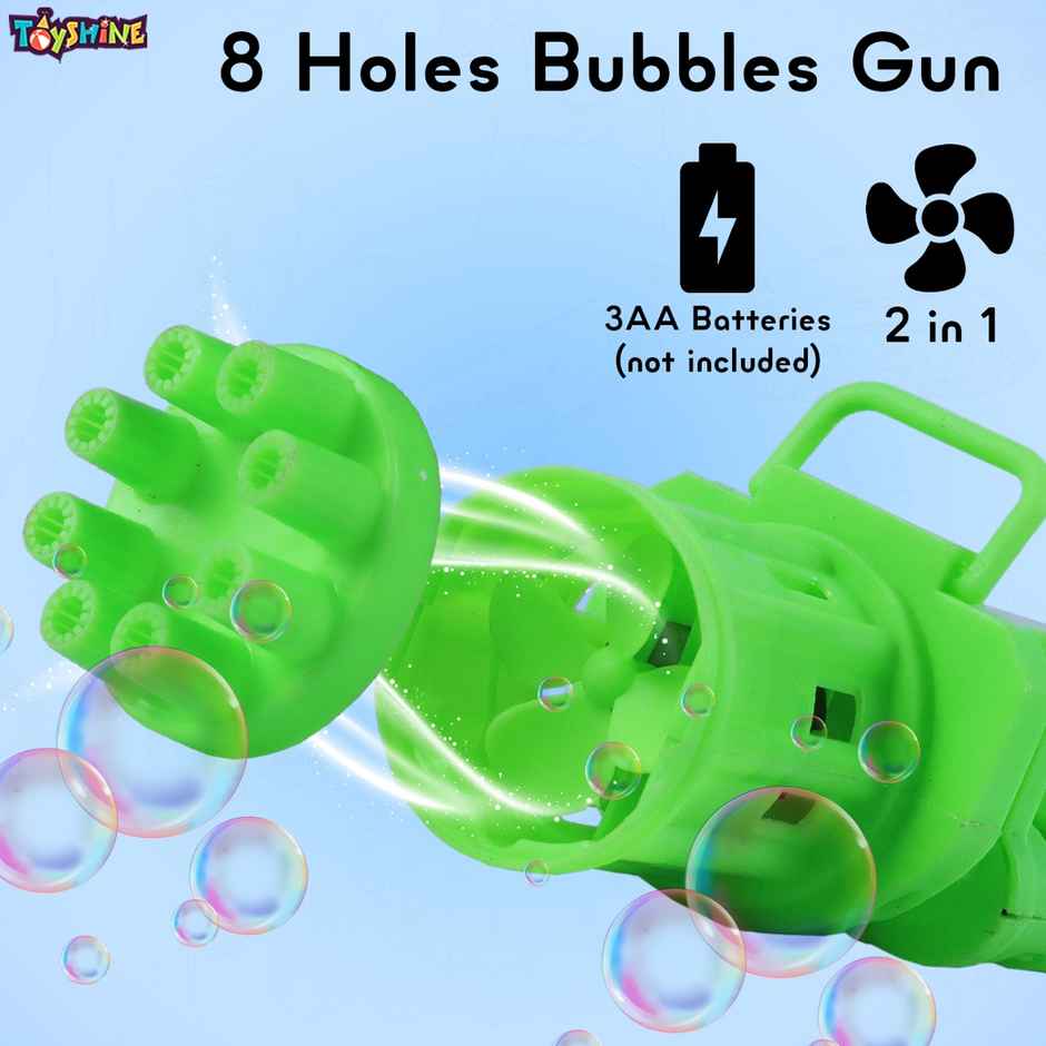 Toyshine 8 Hole Electric Bubbles Gun Gatling Bubble Machine Toy With Scoup Bottle | Green