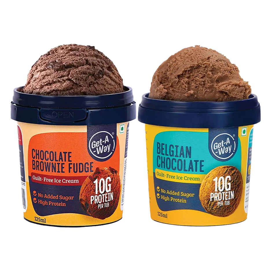 Get-A-Way Belgian Chocolate Ice Cream Cup (100ml) & Get-A-Way Chocolate Brownie Fudge Ice Cream Cup (100ml) Combo