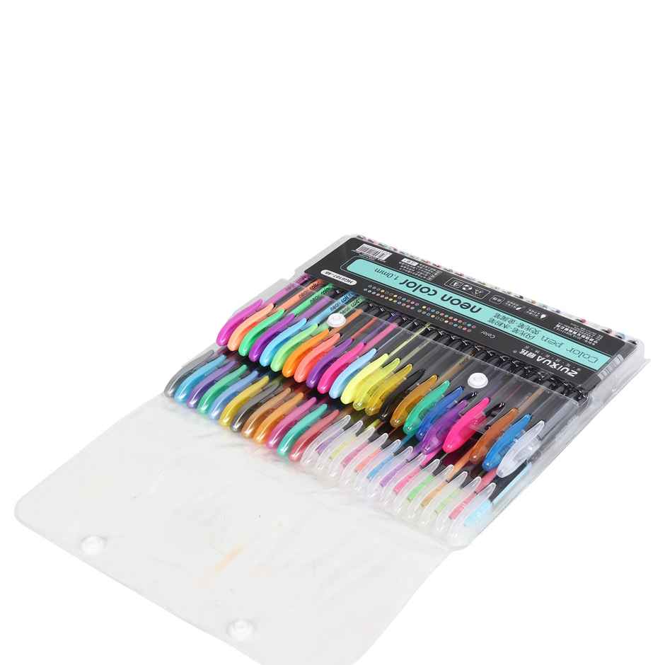 Chrome 6107-48Pcs Neon Gel Pens Set with Fluorescent, Metallic, Glitter, & Pastel Colours