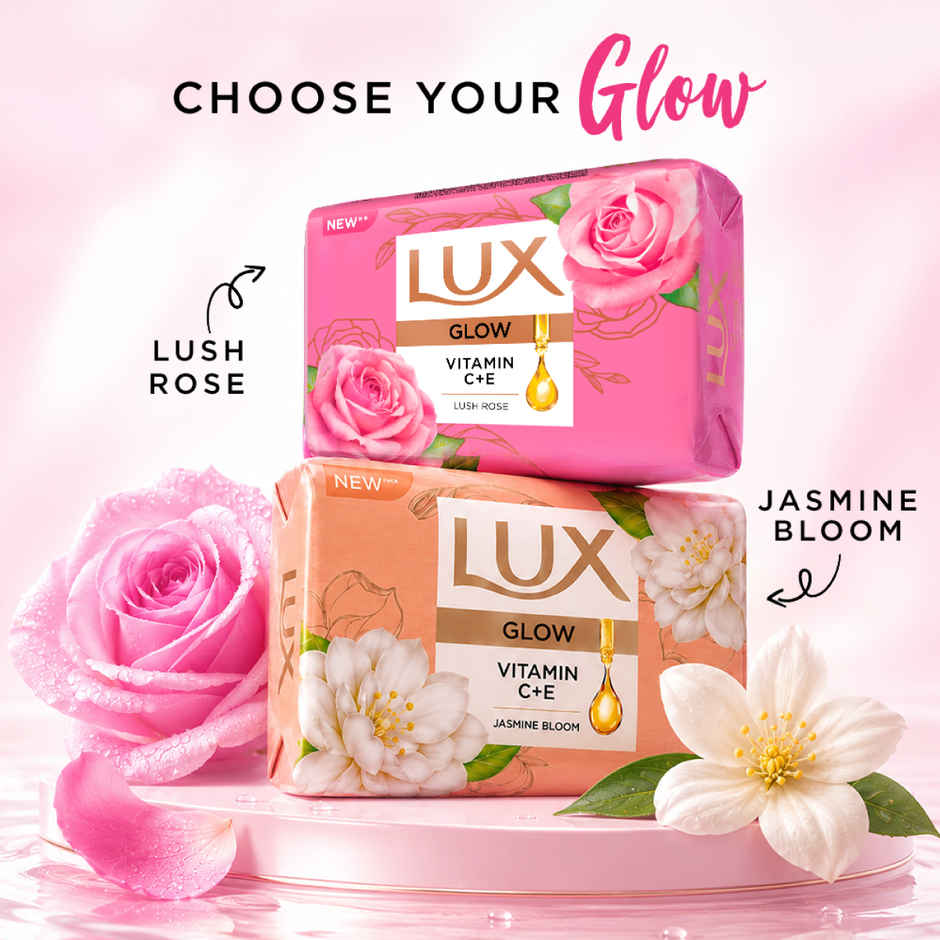 LUX Lush Rose Glowing Bathing Soap Bar with Vitamin C & E For Visibly Glowing Skin