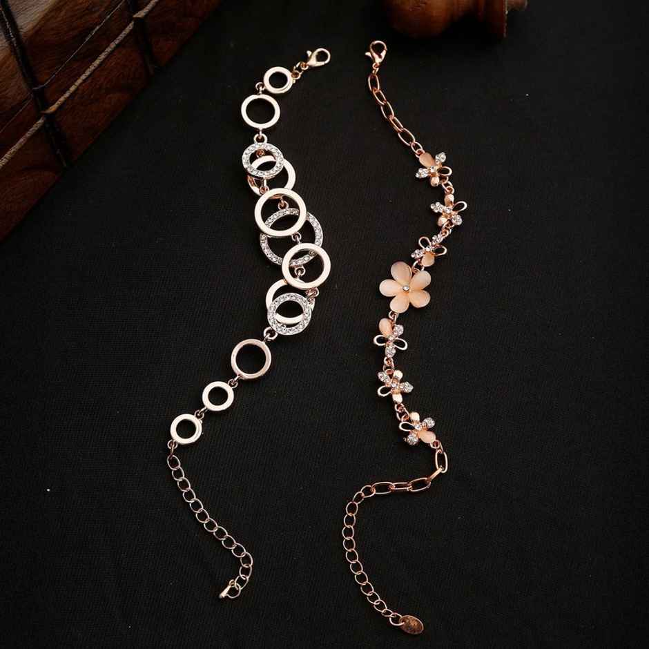 YouBella Rose Gold-Plated and Pink Link Bracelet Set
