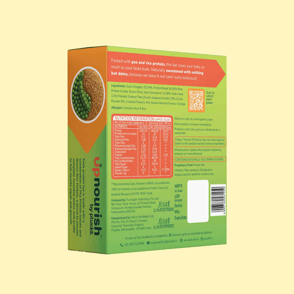 Chocolate Orange Protein Bar - No Refined Sugar (Pack of 6) | 15g Complete Protein | Upnourish