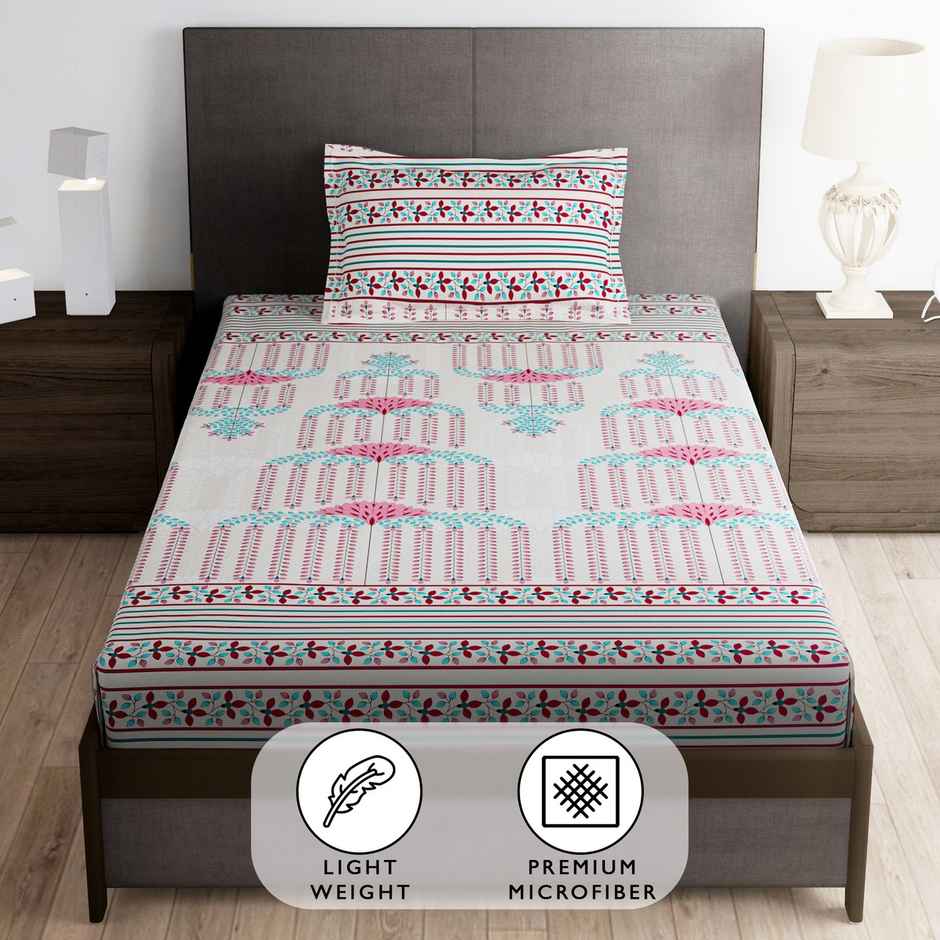 Story@Home 160 TC Microfiber Single Floral Flat Bedsheet | Multicolor