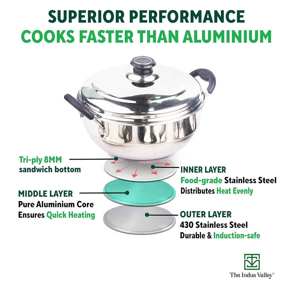 The Indus Valley Stainless Steel Idli/Multi Pot/Steaming Set | Small, 5 Plates, 23cm/9 inch