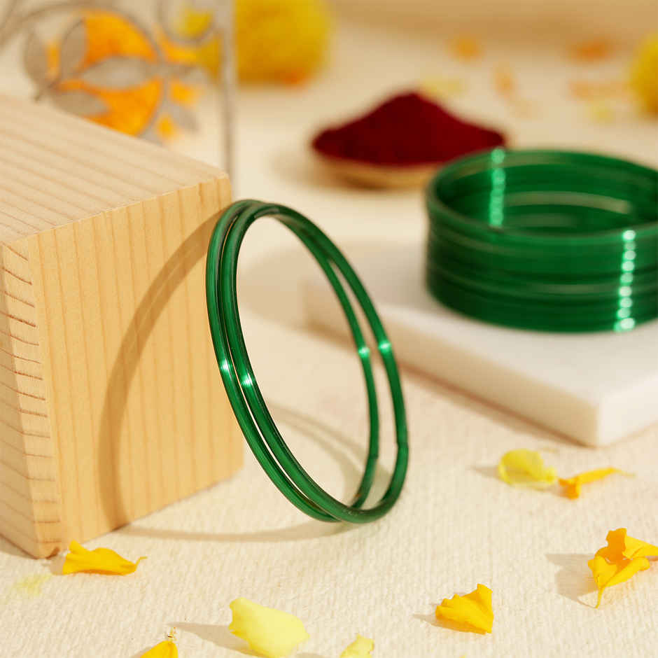 Traditional Glass Bangles | Green | Size 2.6 | Pack Of 6 | Happy Mail