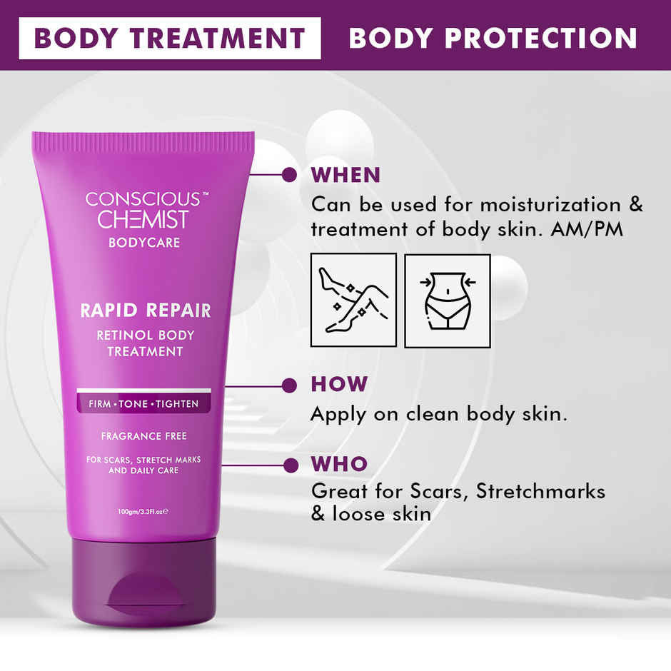 Conscious Chemist Retinol Body Cream Reduces Stretch Marks, Uneven Skin Tone & Scars