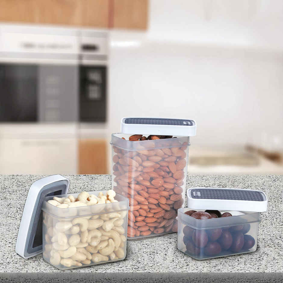 Joyo Vacu Fresh Rectangle Container | Set of 3 | Transparent | Airtight Storage Container