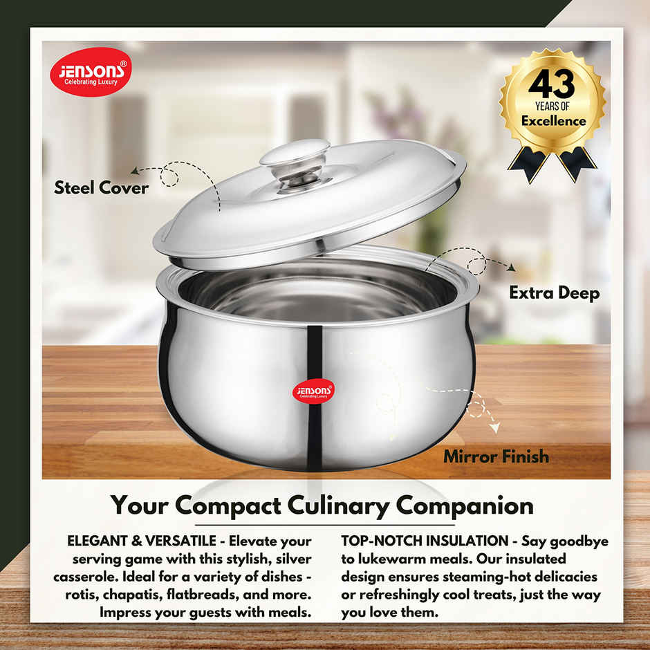 Jensons Stainless Steel Trendy Belly Casserole 2100 ml