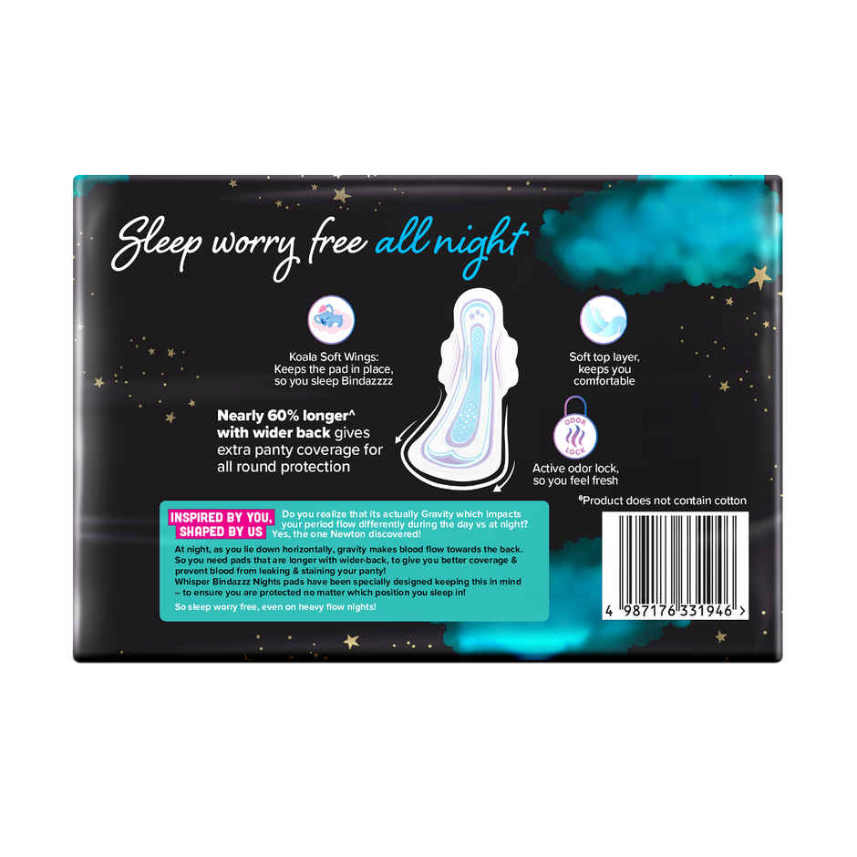 Whisper Bindazzz Nights Sanitary Pads | XXL+