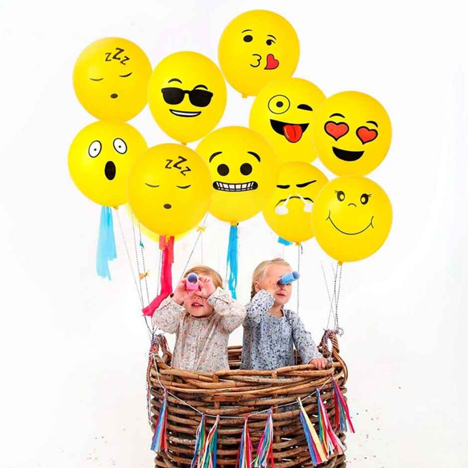 Party Propz Printed Face Expression Latex Rubber Balloon, 25 Pcs Emoji Balloons | Yellow