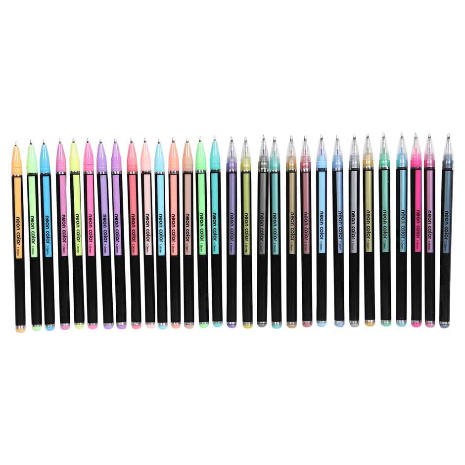 Chrome 6107-60Pcs Neon Gel Pens Set with Fluorescent, Metallic, Glitter, & Pastel Colours
