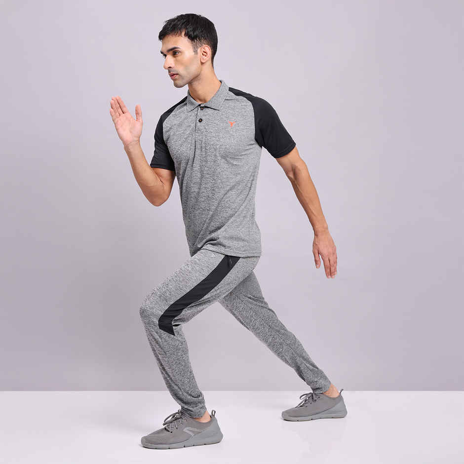 Technosport Men Poly Melange Slim Fit Sports Trackpants with TECHNO DRY | Black Melange | L