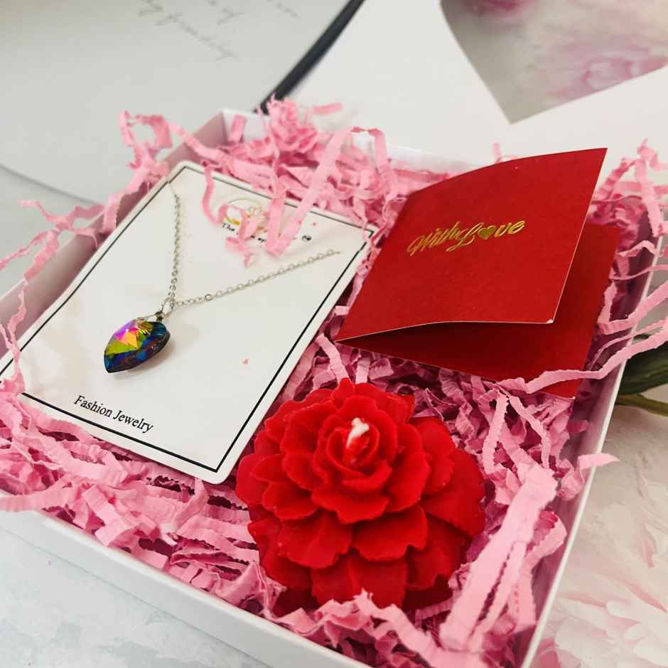 Gullak Women's Day Box Of Love | Pendant Necklace & Rose Candle Set- Oudh Fragrance-Assorted Design